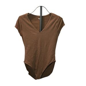 Old Navy Brown V Neck Short Sleeve Bodysuit Size M